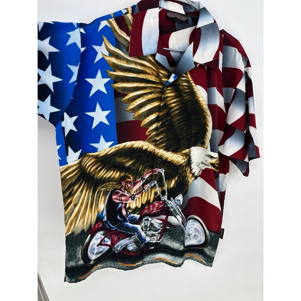 Vintage Y2K Dragonfly Shirt Large American Flag Eagle Motorcycle Biker NWOT